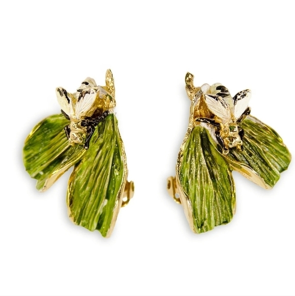 Hattie Carnegie Jewelry, Enamel Bees Earrings - Picture 1 of 5